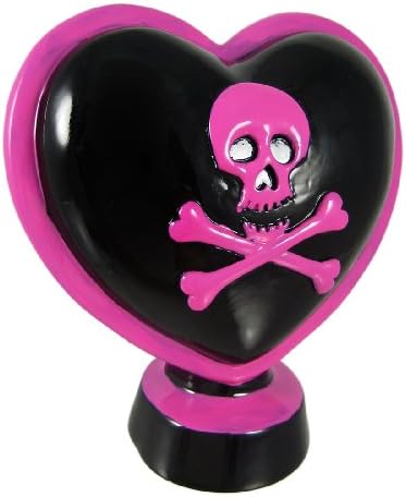 Black / Hot Pink Skull &amp; Crossbones Heart Piggy Bank