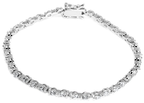 Sterling Silver 3mm Round Cubic Zirconia Tennis Bracelet, 7.25