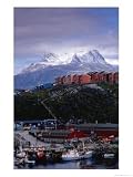 Fishing Port, Newly Built Houses on Hill and Sermisiaq Peak (1210M) Beyond, Nuuk, Greenland Photographic Poster Print by Anders Blomqvist, 12x16