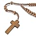 INBLUE Men,Women's Wood Pendant Necklace Brown Cross Bead 24 Inch Rosary Chain