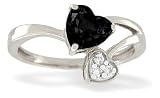 14K White Gold Genuine Heart Black Onyx and Diamond Ring