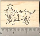 Christmas Dachshund with Lights Rubber Stamp - Wood Mounted