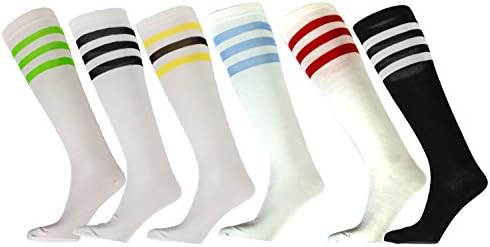 Ladies Cute Colorful Design Knee High Socks Assorted 6-Pack (09 - 11, Athletic Stripe)