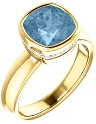 14K Yellow Gold 8.00x8.00mm Antique Cushion Cut Sky Blue Topaz and Diamond Ring -- LIFETIME WARRANTY