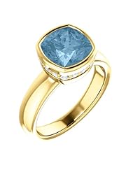 18K Yellow Gold 8.00x8.00mm Antique Cushion Cut Sky Blue Topaz and Diamond Ring -- LIFETIME WARRANTY