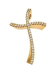 18K Yellow Gold Diamond Cross Pendant -- LIFETIME WARRANTY