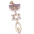 Messianic Seal with Purple CZ stones- Style IX - Sterling Silver (4.4 cm or 1.73" w/o loop ) - Comes with Silver box chain