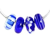 Set of Four Designs of Cobalt Blue Murano Beads: 925 Full Core Pandora-compatible Bracelet Beads