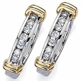 Two Tone Channel Diamond Hoop Earrings