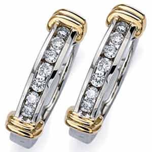 Two Tone Channel Diamond Hoop Earrings