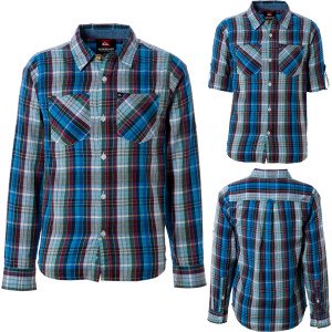 Quicksilver Boys "Oleary" L/S Button Up Navy Plaid Shirt 209346-NVY