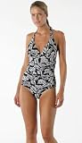 Shirred halter one-piece - Damask Black (T735DMB)