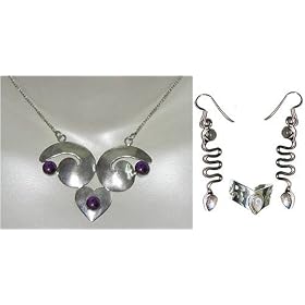 ShalinCraft Earring and Necklace Sets Sterling Silver and Amethyst Gemstones Handmade... by 