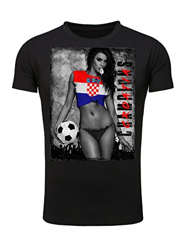 Legendary Items Herren T-Shirt EM 2016 Sexy Girl Frau Fußball Europameisterschaft Vintage Kroatien Crotia schwarz M