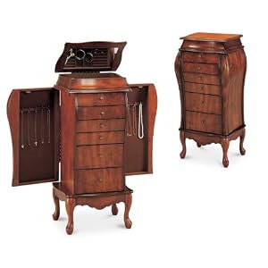 Large Carved Cherry Jewelry Armoire