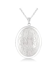 Vintage Oval Filigree Design Pendant Locket Necklace Sterling Silver