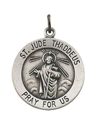 Saint Jude Round Pendant Necklace in Solid Sterling Silver Pray for Us Medal 18.50 MM