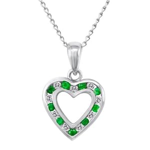 Click here to buy STUNNING 14K WHITE GOLD DIAMOND AND EMERALD HEART PENDANT.