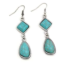 Imitation Turquoise Teardrop Fish Hook Drop Earrings