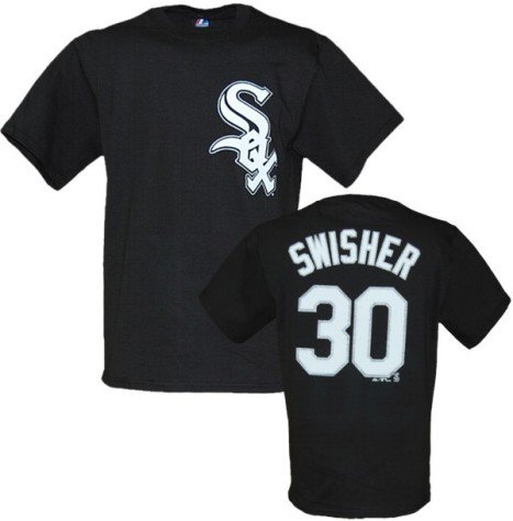 Men`s Chicago White Sox #30 Nick Swisher `Name and Number` S/S Black Tee