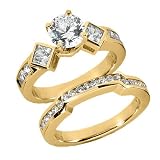 1.05 Ct Diamond Engagement Ring Bridal Set Round Princess Cut Bezel Channel 1.05 Ct Diamond Engagement Ring Bridal Set Round Princess Cut Bezel Channel
