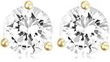 Yellow Gold Overlay Sterling Silver 8mm Round Cubic Zirconia Martini Stud Earrings