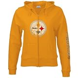 Apparel : Reebok Pittsburgh Steelers Ladies Gold Giant Logo Full Zip Hoody Sweatshirt