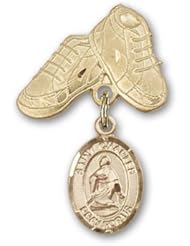 Gold Filled Baby Badge with St. Charles Borromeo Charm and Baby Boots Pin