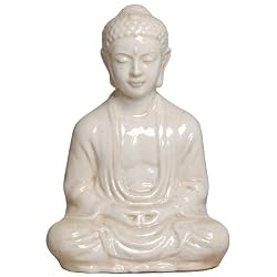 White Ceramic Buddha Statue with Crackle Finish