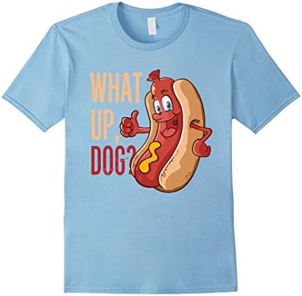 Men's What Up Dog (Wassup Dawg) Fun Lover Weiner Hot Dog Tee Shirt Large Baby Blue