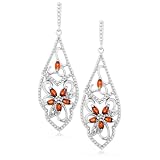 Platinum Plated Sterling Silver Garnet and Diamond-Accent Dangle Earrings