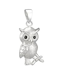 VINANI brand Germany 925 Sterling Silver Pendant Owl brushed shiny Zirconia Eye black AZEU-EZ