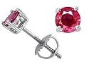0.60 cttw Genuine 4mm. Round Ruby Screw Back Earring Studs - 14kt White or Yellow Gold