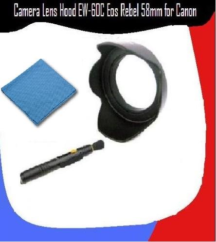 Digi Camera Lens Hood EW-60C Eos Rebel 58mm for Canon + Microfiber Cleaning Cloth + Pro Lens Cleaning Pen.