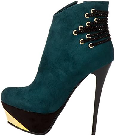 Onlymaker Women's High Heel Round Toe Zip Boots Green Suede Size US 14