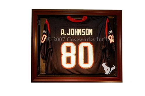 Houston Texans Football Jersey Display Case with Removable Face and Mahogany Finish Frame