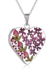 Sterling Silver Pressed Flower Heart Pendant Necklace, 18"
