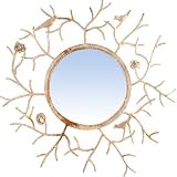 Cream Distressed Round Twig Bird Wall Mirror