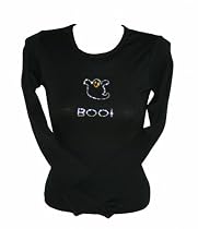 BOO WITH GHOST Halloween Long Sleeve Adult Shirt in Black