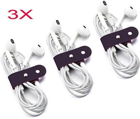 Headphone Cabel Organizer Solover Earbuds USB Cable Management Leather Set of 3 (Headphones Not Included) Purple