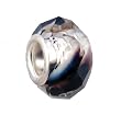 Pandora Style Charm Bead (Z145) Faceted Glass (14mm x 9mm) (fits Troll too) ~ Black and White Striped Facet
