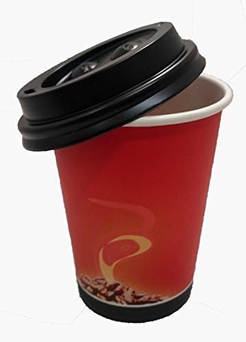 Hanamal Disposable 8oz Paper Cups with Plastic Lids for Hot Drinks (Pack of 48) by Hanamal