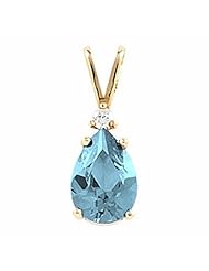 14K Yellow Gold Pear Cut Aquamarine and Diamond Pendant -- LIFETIME WARRANTY