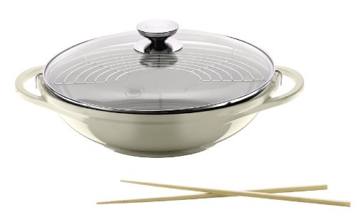 Berndes Colours of Earth Wok with Glass Lid 32 cm and Accessoires, Creme/ White