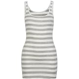 FULL TILT Striped Womens Boy Tank - White/Heather Grey
