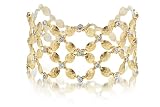 14K Yellow Gold Matte and Hammered-Finish Hand-Crafted Link Bracelet, Enhanced with White Gold Bezel Set Diamonds.