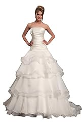 A-line Strapless Floor Length Tiered Ruched Lace Organza Dropped   Waistline  Dress