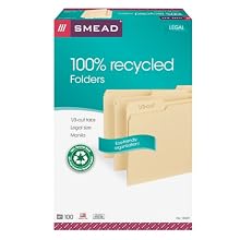 Smead Folder, Legal, 100% Recycled, 11 Point, 1/3 Cut Tab, Manila, 100 per Box (15339)