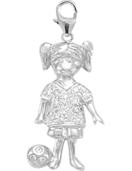 14K White Gold Diamond Girl Soccer Player Charm