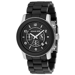 Save 25% - MICHAEL Michael Kors Watch, Men's Chronograph Black Polyurethane and Stainless Steel Bracelet MK8107